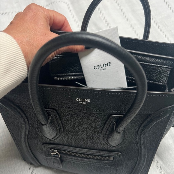 2020 CELINE "LUGGAGE" NANO GRAINY BLACK LEATHER W/ SILVER HARDWARE - $1400 - Picture 3 of 10